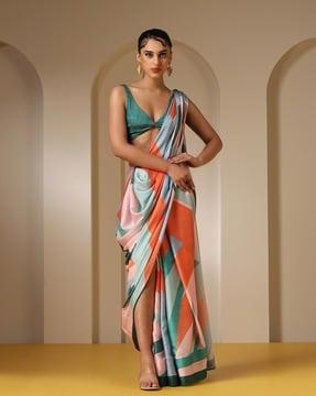 women printed satin saree