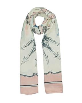 women printed scarf with contrast border