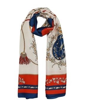 women printed scarf with contrast border
