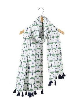 women printed scarf with tassels