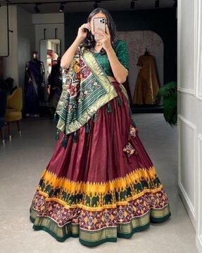 women printed sharara lehenga choli set with dupatta