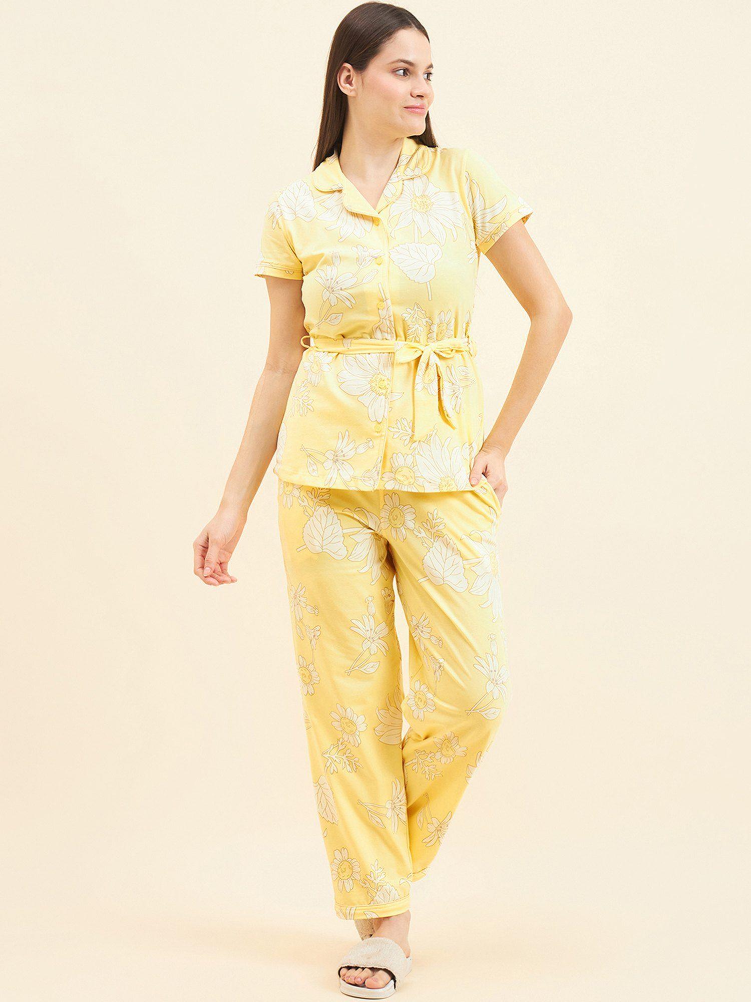 women printed shirt and trousers with belt (set of 3)