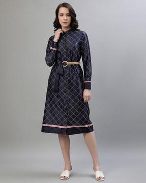 women printed shirt dress with full sleeves