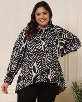 women printed shirt with cuffed sleeves