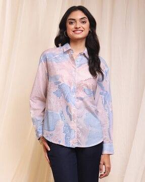 women printed shirt with spread collar