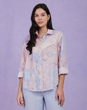 women printed shirt with spread collar