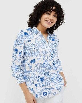 women printed shirt with spread collar