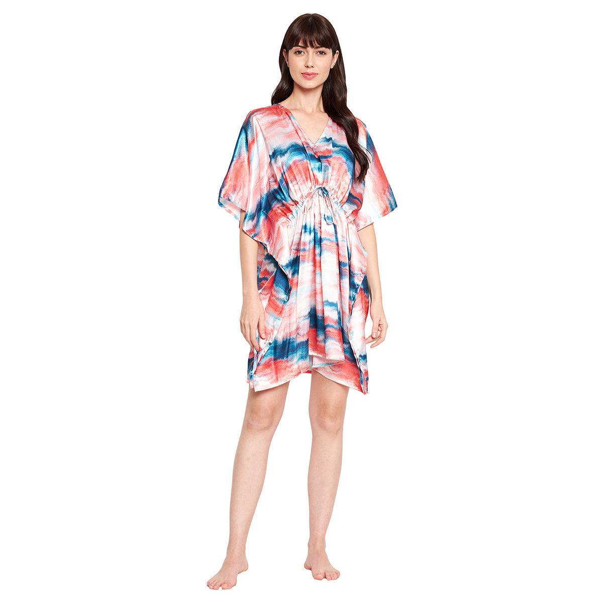 women printed short kaftan cover up dress multi-color