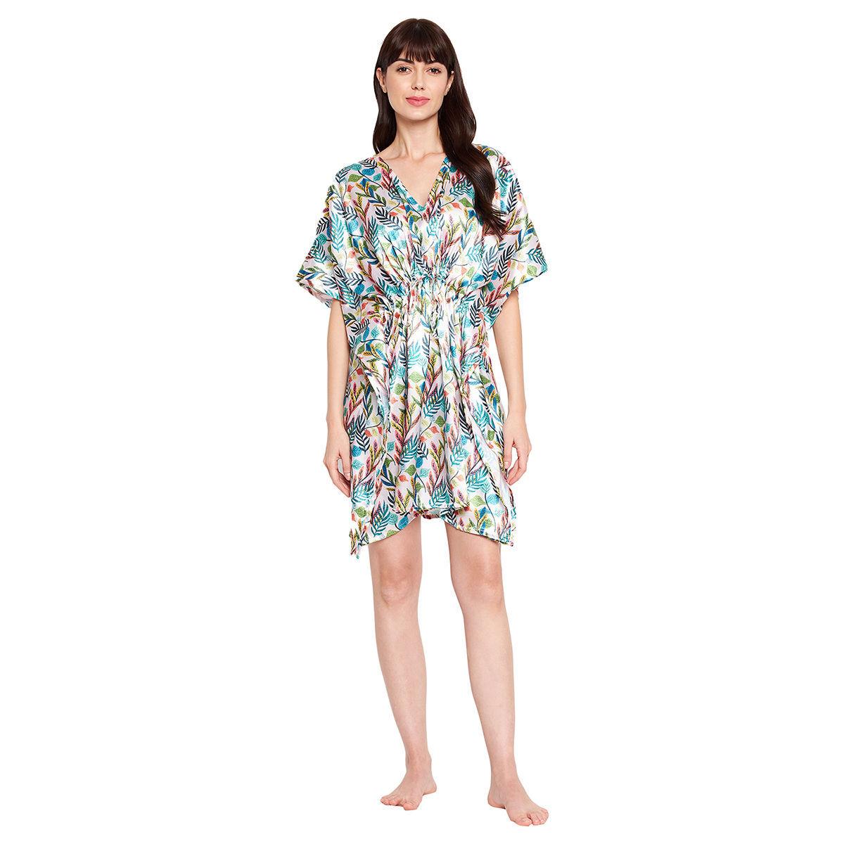 women printed short kaftan cover up dress multi-color