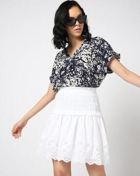 women printed short sleeves v-neck top