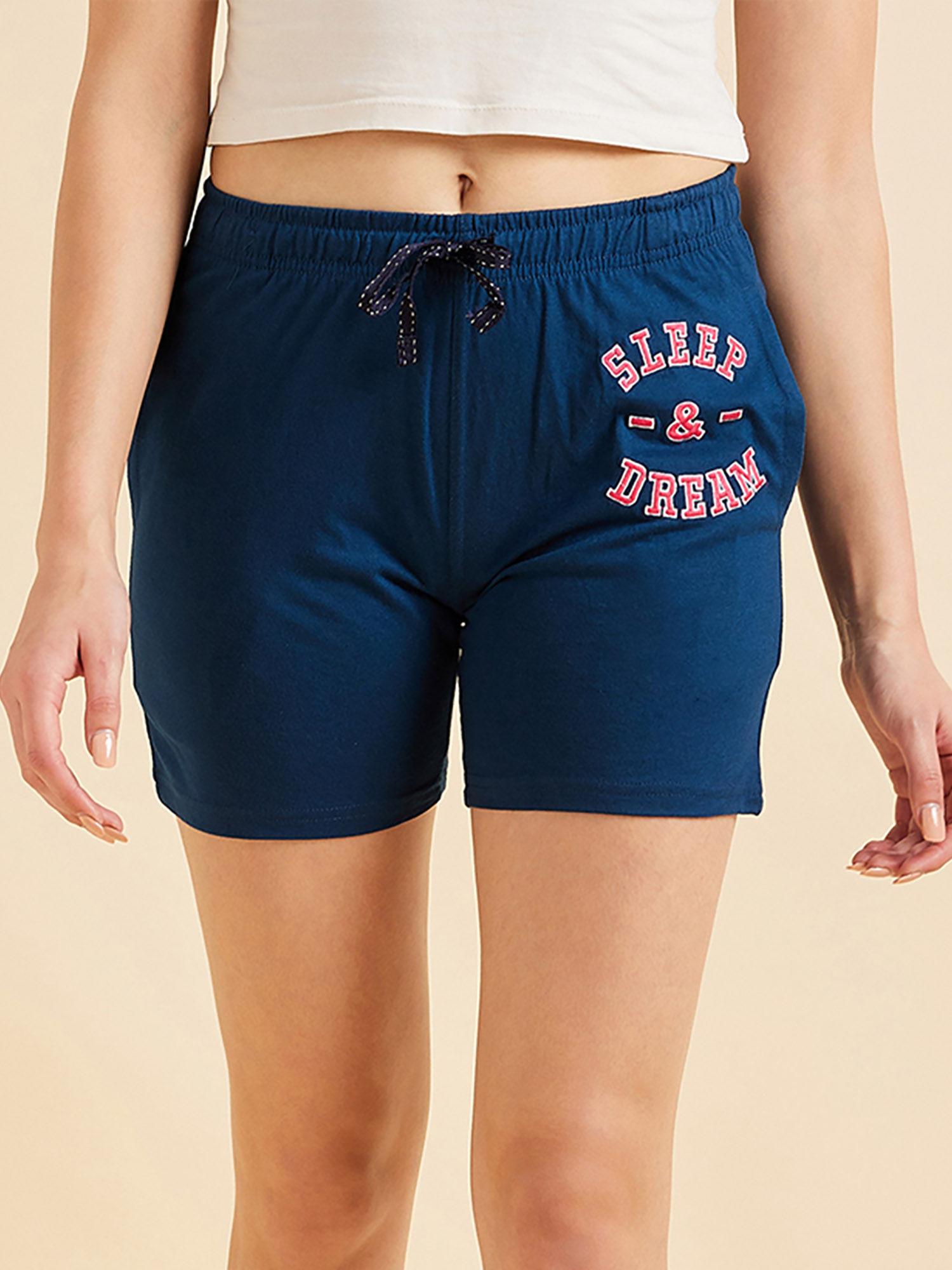 women printed shorts - navy blue