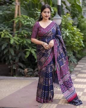 women printed silk saree