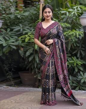 women printed silk saree