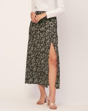 women printed skirt with front slit