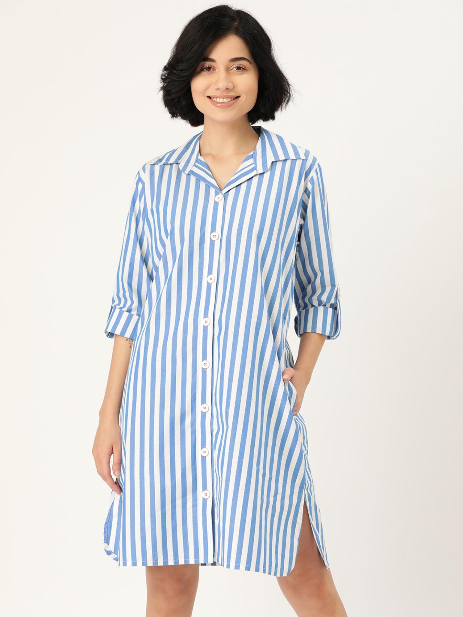 women printed sleep shirt - blue