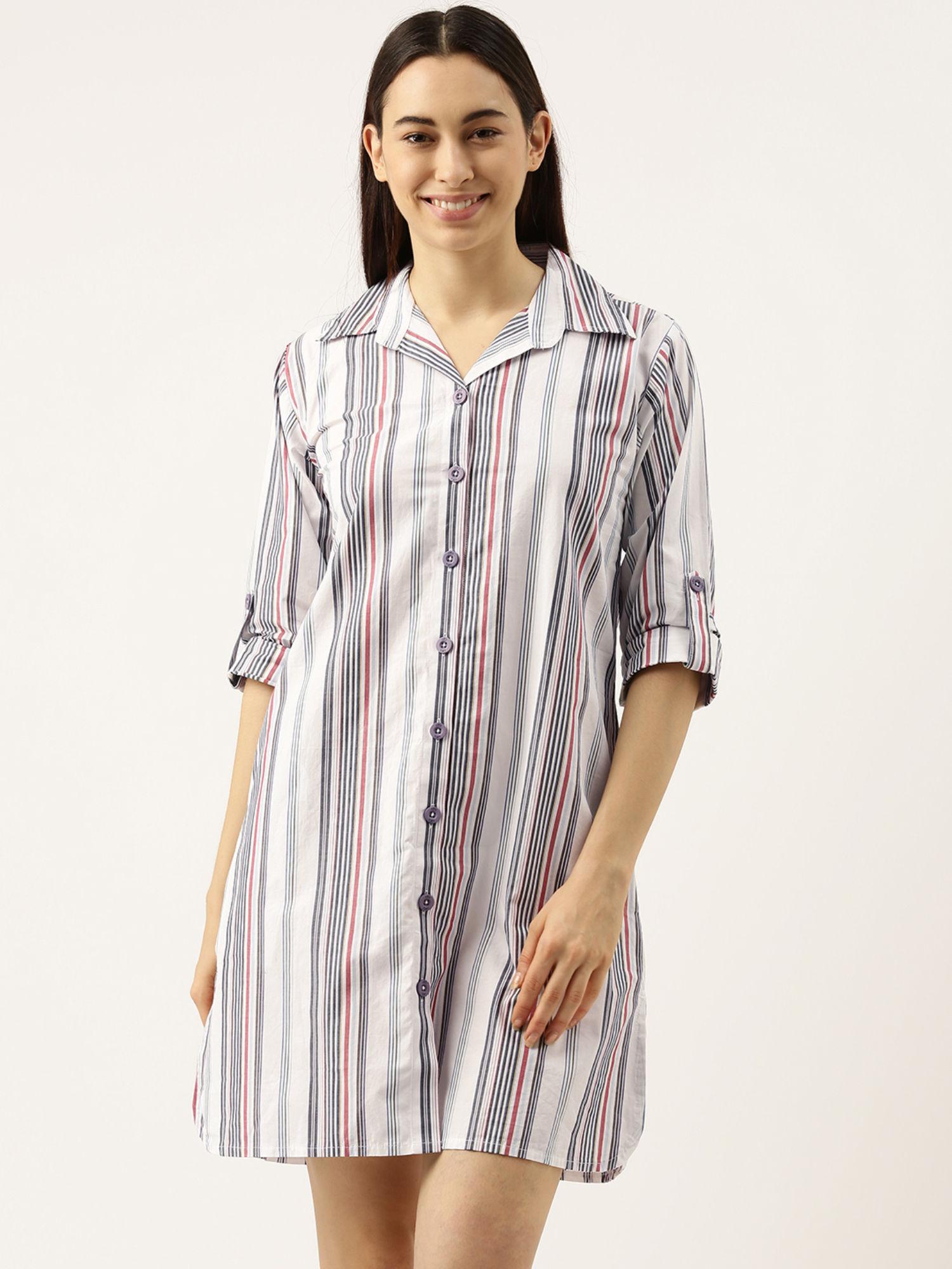 women printed sleep shirt - white