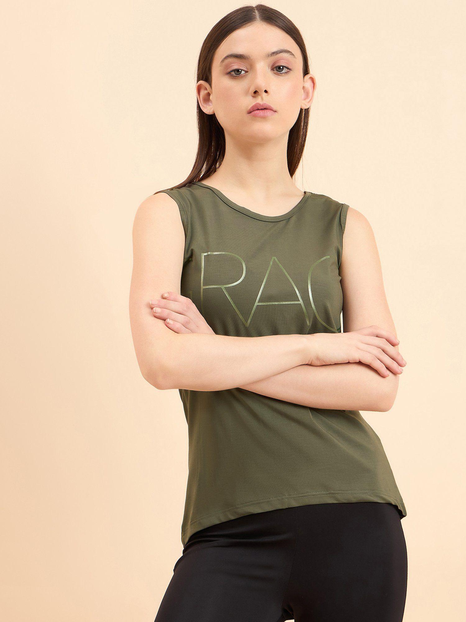 women printed sleeveless tank - olive