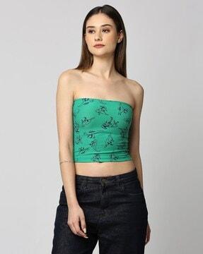 women printed slim fit crop tank top