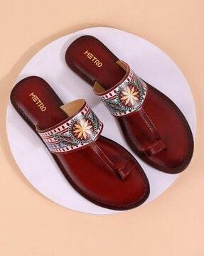 women printed slip-on toe-ring sandals