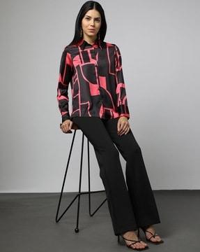 women printed spread collar shirt