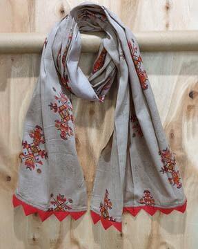 women printed stole with tassels