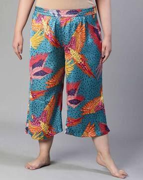 women printed straight fit culottes with elasticated waist