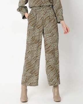 women printed straight fit flat-front pants