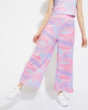 women printed straight fit flat-front pants