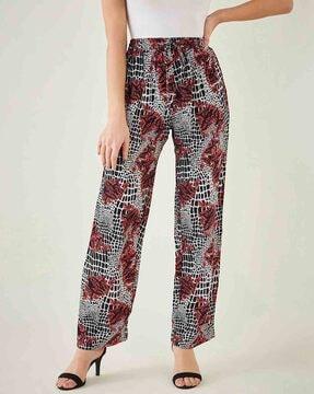 women printed straight fit palazzos with elasticated waistband