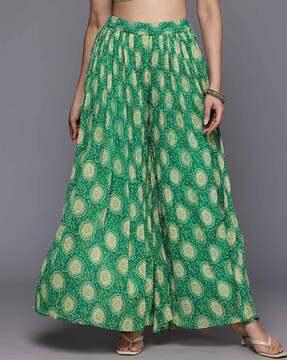 women printed straight fit palazzos with elasticated waistband