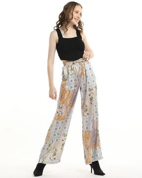 women printed straight fit palazzos