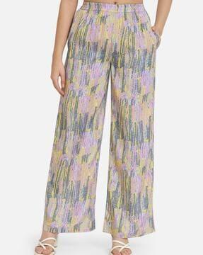 women printed straight fit palazzos