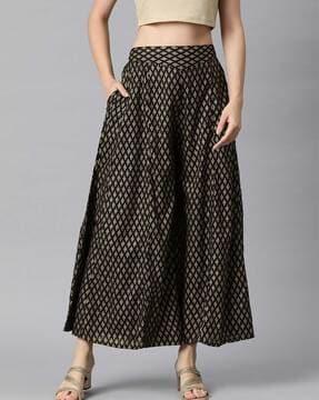 women printed straight fit palazzos