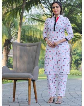 women printed straight kurta & pants set