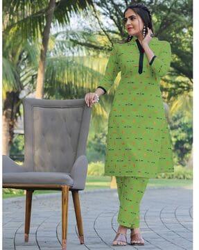 women printed straight kurta & pants set