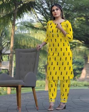 women printed straight kurta & pants set