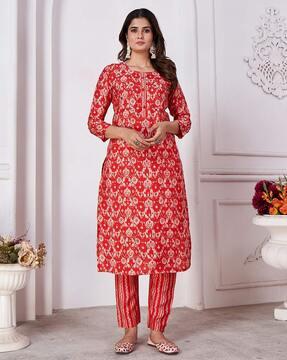 women printed straight kurta & pants set