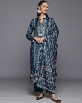 women printed straight kurta & pants with dupatta