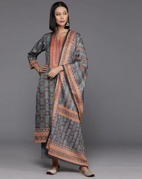 women printed straight kurta & pants with dupatta