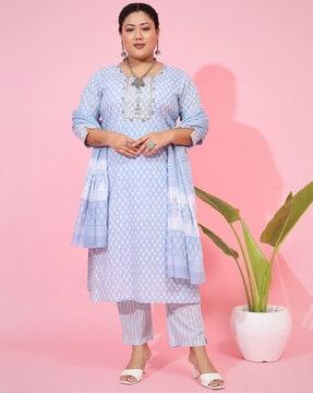 women printed straight kurta set