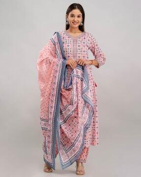 women printed straight kurta set