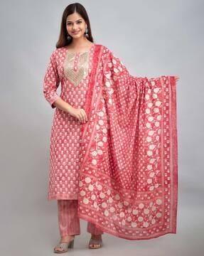 women printed straight kurta set