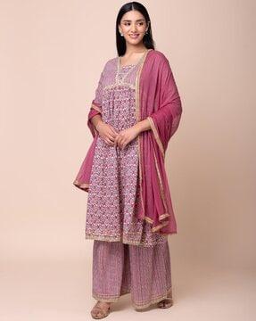 women printed straight kurta set