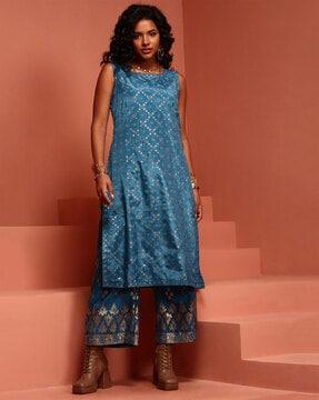 women printed straight kurta set