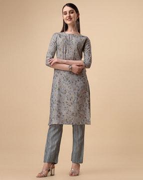 women printed straight kurta set