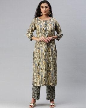 women printed straight kurta set