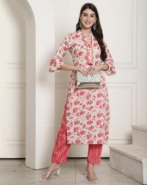 women printed straight kurta set