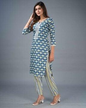 women printed straight kurta set