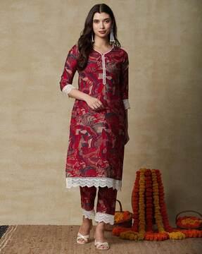 women printed straight kurta set