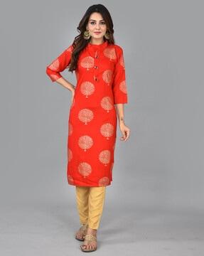 women printed straight kurta set